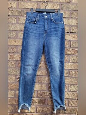 7FAM High Waist Ankle Gwenevere Cotton Stretch Raw Hem Denim Jeans Size 28